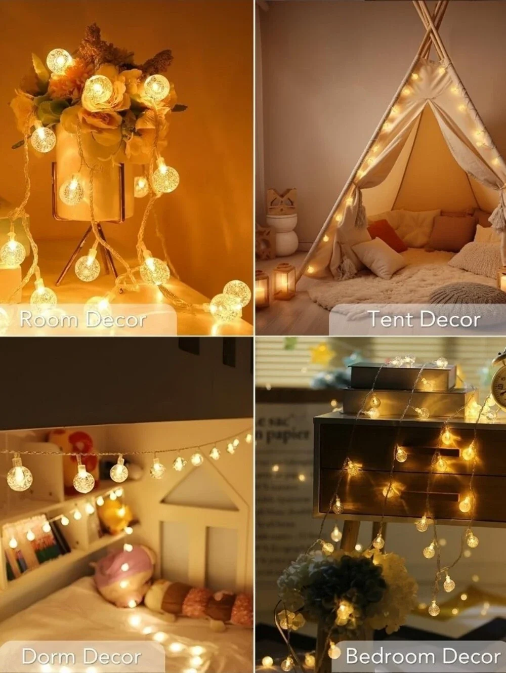 Globe Fairy String Lights Battery Operated - 33ft 80LED with Remote, Waterproof